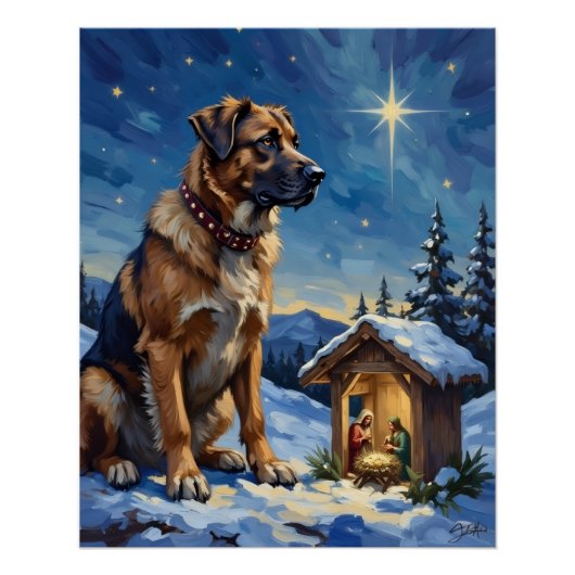 Anatolië Herder Hond Bewaakt Kerststal Perfect Poster (Voorkant)