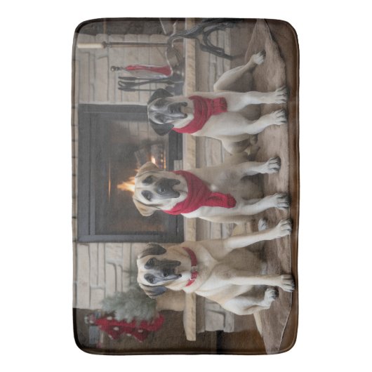 Anatolische herder bij de open haard Kerstmis Badmat (Voorkant Verticaal)