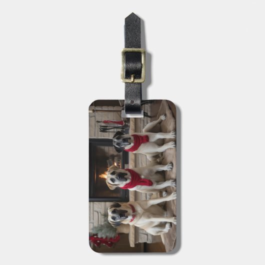 Anatolische herder bij de open haard Kerstmis Bagagelabel (Voorkant verticaal)