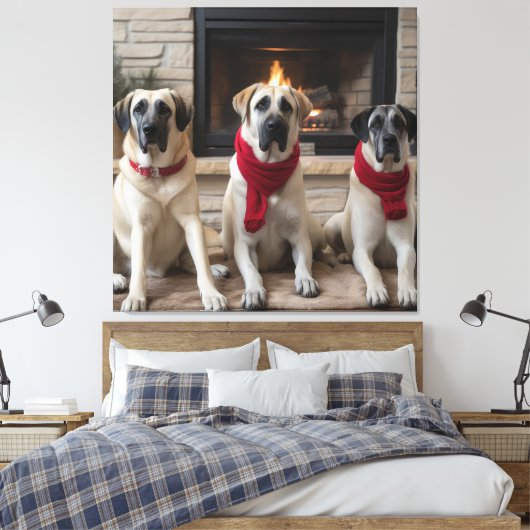 Anatolische herder bij de open haard Kerstmis Canvas Afdruk (Insitu (Slaapkamer))