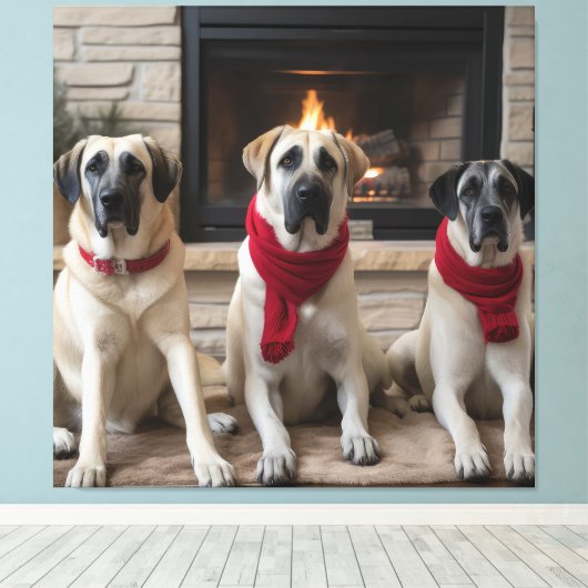 Anatolische herder bij de open haard Kerstmis Canvas Afdruk (Insitu (Houten vloer))