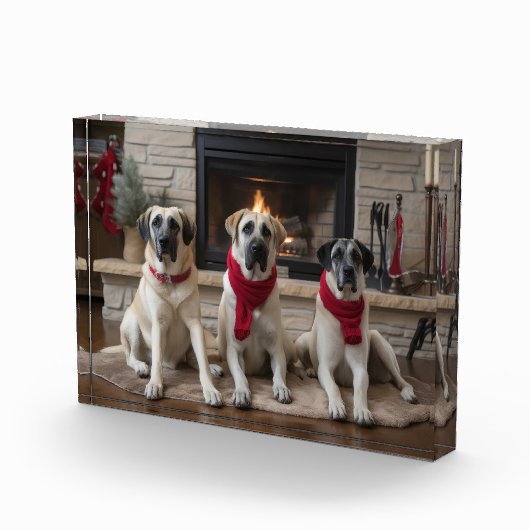 Anatolische herder bij de open haard Kerstmis Fotoblokken (Rechts)