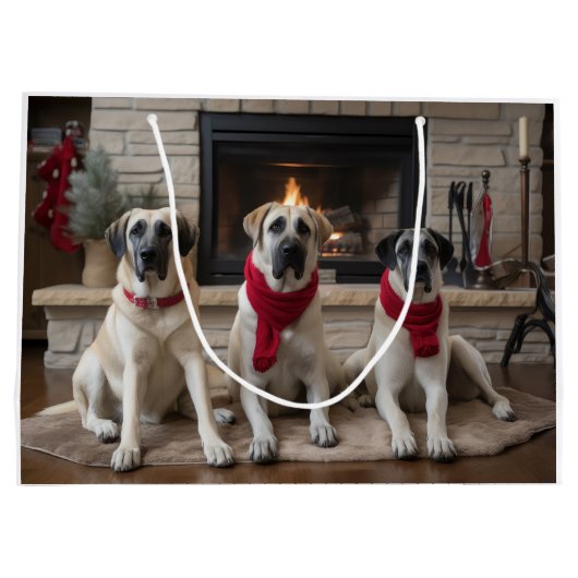Anatolische herder bij de open haard Kerstmis Groot Cadeauzakje (Achterkant)