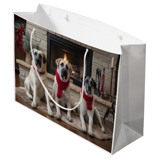 Anatolische herder bij de open haard Kerstmis Groot Cadeauzakje (Achterkant Gekanteld)