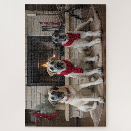 Anatolische herder bij de open haard Kerstmis Legpuzzel (Verticaal)