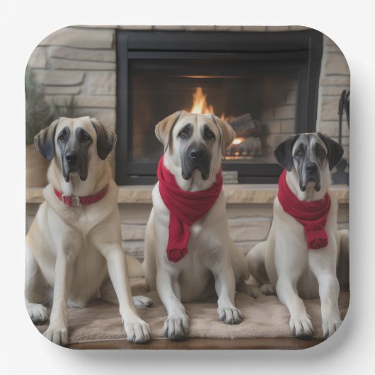 Anatolische herder bij de open haard Kerstmis Papieren Bordje (Voorkant)