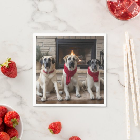 Anatolische herder bij de open haard Kerstmis Servet (Insitu)