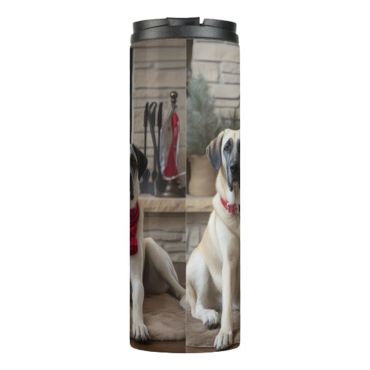 Anatolische herder bij de open haard Kerstmis Thermosbeker (Achterkant)