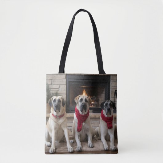 Anatolische herder bij de open haard Kerstmis Tote Bag (Voorkant)