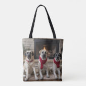 Anatolische herder bij de open haard Kerstmis Tote Bag (Achterkant)
