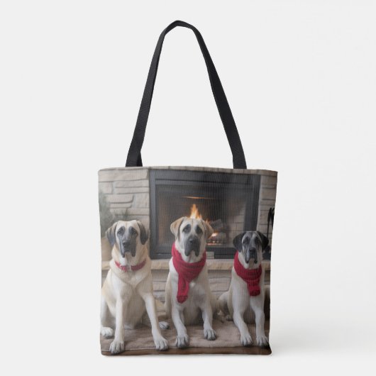 Anatolische herder bij de open haard Kerstmis Tote Bag (Achterkant)