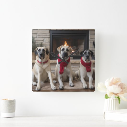 Anatolische herder bij de open haard Kerstmis Vierkante Klok (Huis)