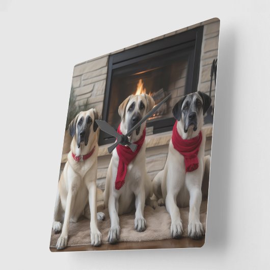 Anatolische herder bij de open haard Kerstmis Vierkante Klok (Hoek)