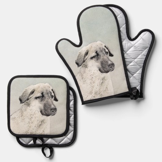 Anatolische Herder Fawn Schilderen Originele Hond  Ovenwant & Pannenlap Set (Voorkant / Achterkant)