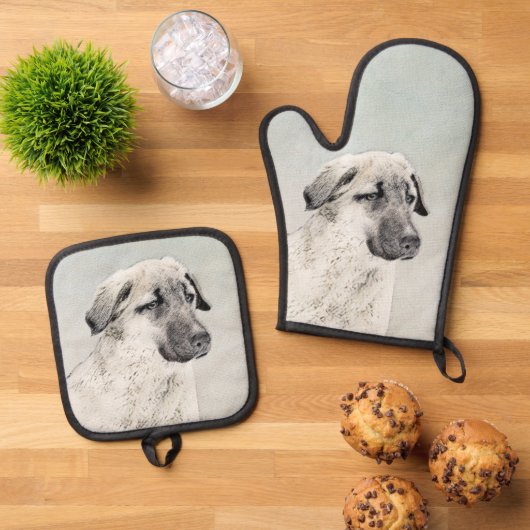 Anatolische Herder Fawn Schilderen Originele Hond  Ovenwant & Pannenlap Set (Top down)