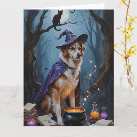 Anatolische herder grillig Halloween schilderij Kaart (Gele Bloem)