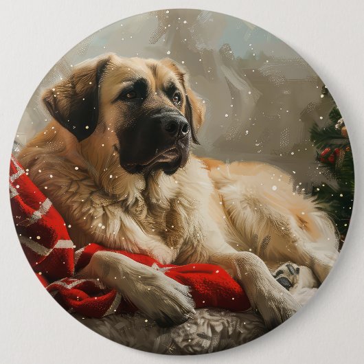 Anatolische Herder Hond Kerstfeest Ronde Button 6,0 Cm (Voorkant)