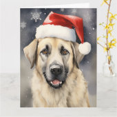 Anatolische Herder Hond Kerstmis Santa Paws Kaart (Gele Bloem)