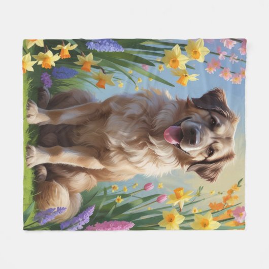 Anatolische herder hond lente bloemen schilderen fleece deken (Voorkant (Horizontaal))