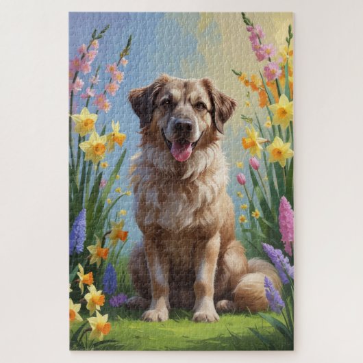 Anatolische herder hond lente bloemen schilderen legpuzzel (Verticaal)