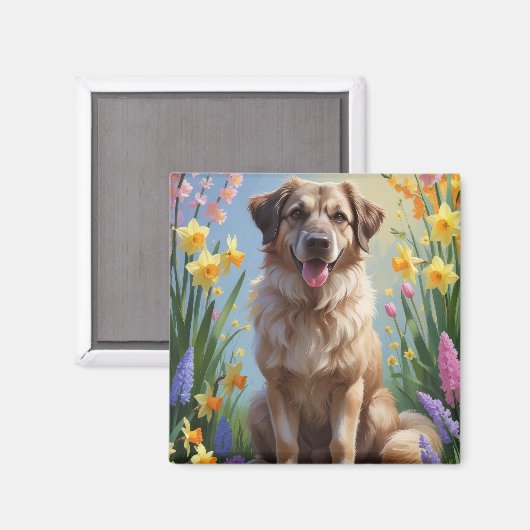 Anatolische herder hond lente bloemen schilderen magneet (Voorkant / Achterkant)