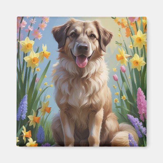 Anatolische herder hond lente bloemen schilderen magneet (Voorkant)