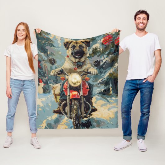 Anatolische Herder Hond Rijden Motorfiets Kerstmis Fleece Deken (In situ)
