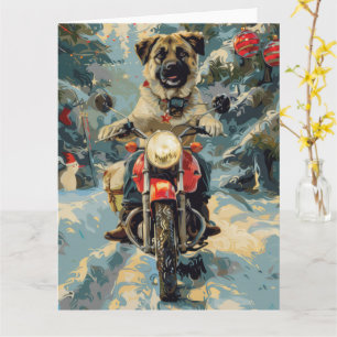 Anatolische Herder Hond Rijden Motorfiets Kerstmis Kaart