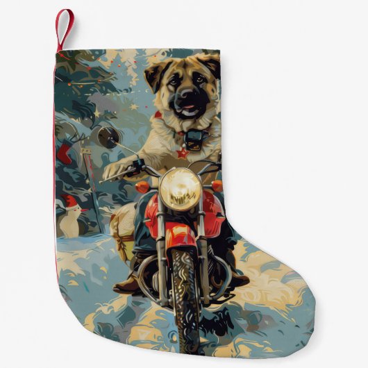 Anatolische Herder Hond Rijden Motorfiets Kerstmis Kleine Kerstsok (Voorkant)