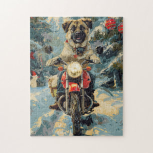Anatolische Herder Hond Rijden Motorfiets Kerstmis Legpuzzel