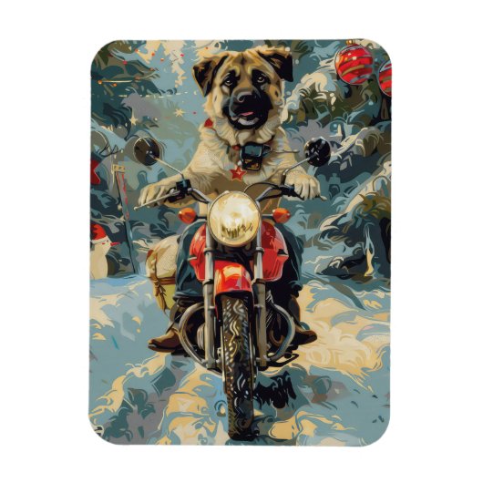 Anatolische Herder Hond Rijden Motorfiets Kerstmis Magneet (Verticaal)
