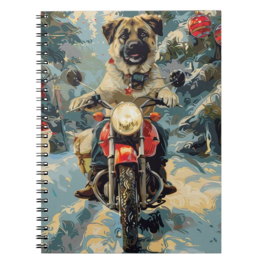 Anatolische Herder Hond Rijden Motorfiets Kerstmis Notitieboek (Voorkant)