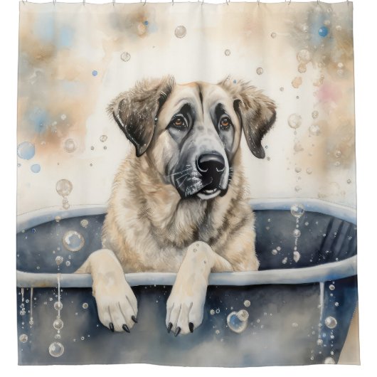 Anatolische herder in bad Waterverf hondenkunst Douchegordijn (Voorkant)
