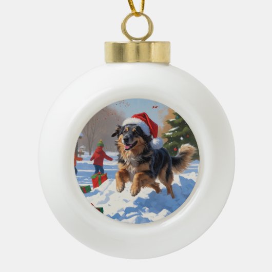 Anatolische herder Kerstfeest Sneeuw Keramische Bal Ornament (Voorkant)