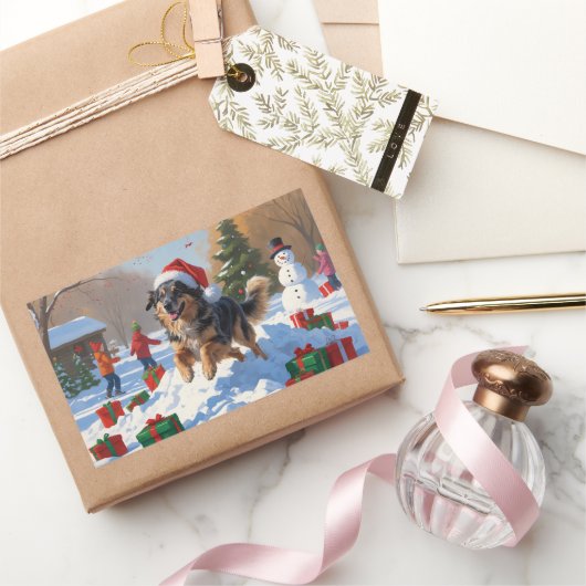 Anatolische herder Kerstfeest Sneeuw Rechthoekige Sticker (Geschenken)