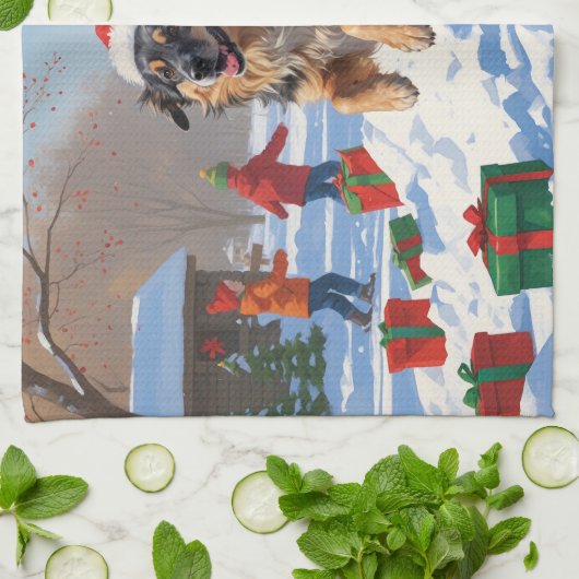 Anatolische herder Kerstfeest Sneeuw Theedoek (Gevouwen)