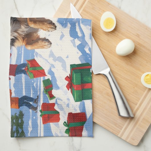 Anatolische herder Kerstfeest Sneeuw Theedoek (Quarter Fold)