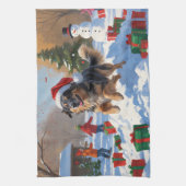 Anatolische herder Kerstfeest Sneeuw Theedoek (Verticaal)