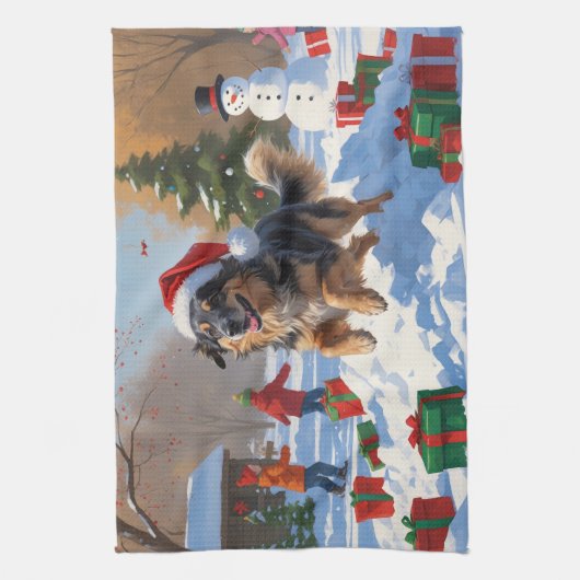 Anatolische herder Kerstfeest Sneeuw Theedoek (Verticaal)