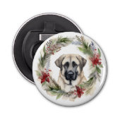 Anatolische Herder Kerstkrans Feestelijke Pup Button Flesopener (Voorkant)