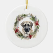 Anatolische Herder Kerstkrans Feestelijke Pup Keramisch Ornament (Voorkant)