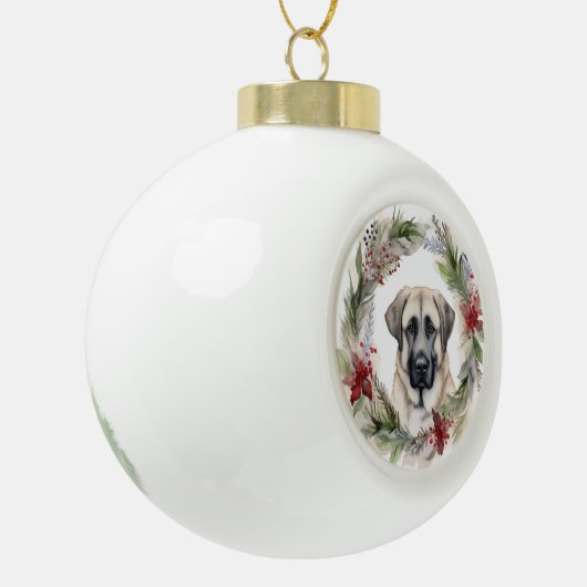 Anatolische Herder Kerstkrans Feestelijke Pup Keramische Bal Ornament (Links)