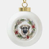 Anatolische Herder Kerstkrans Feestelijke Pup Keramische Bal Ornament (Voorkant)
