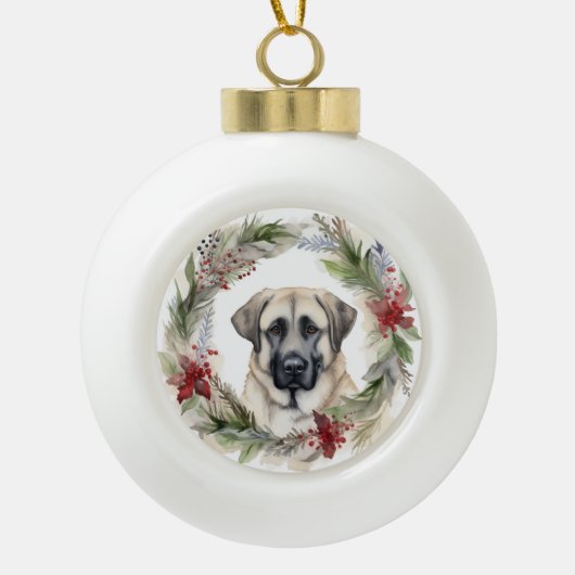 Anatolische Herder Kerstkrans Feestelijke Pup Keramische Bal Ornament (Voorkant)