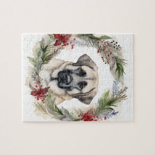 Anatolische Herder Kerstkrans Feestelijke Pup Legpuzzel (Horizontaal)