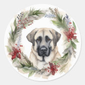 Anatolische Herder Kerstkrans Feestelijke Pup Ronde Sticker (Voorkant)
