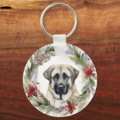 Anatolische Herder Kerstkrans Feestelijke Pup Sleutelhanger (Voorkant)