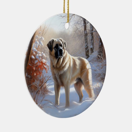 Anatolische herder liet het sneeuwKerstmis Keramisch Ornament (Rechts)