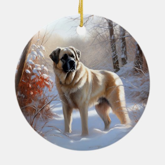Anatolische herder liet het sneeuwKerstmis Keramisch Ornament (Achterkant)