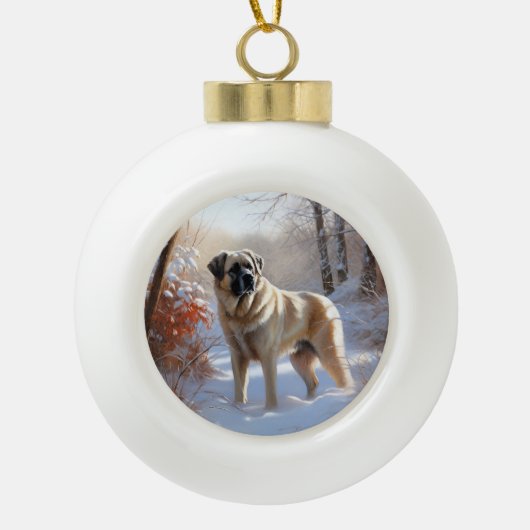 Anatolische herder liet het sneeuwKerstmis Keramische Bal Ornament (Voorkant)